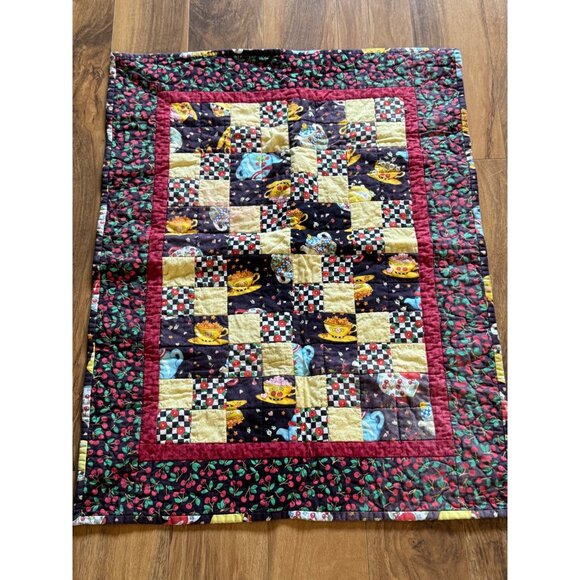 Mary Engelbreit Coffee/ Tea Handmade Patchwork Quilt  Lap Cover 30" x 23" - Picture 1 of 6